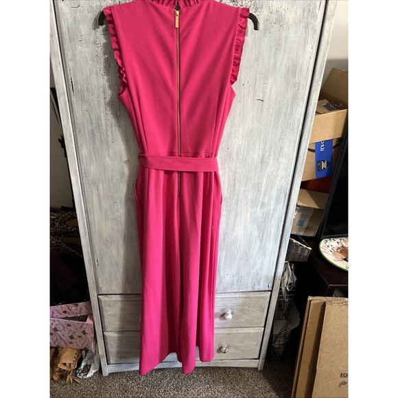 Calvin Klein wide leg ruffled jumpsuit romper Sz 12 pink cottage core feminine - Picture 10 of 13